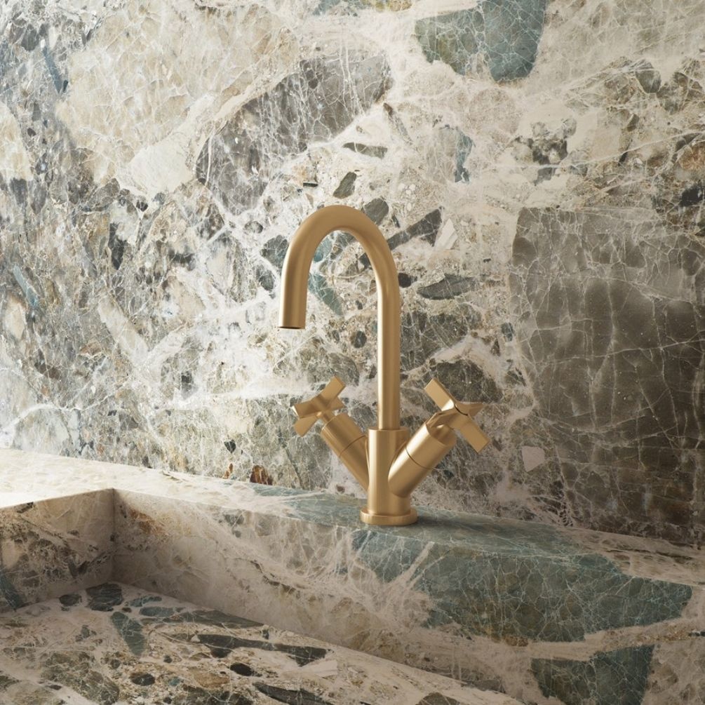 Crosswater Clover Brushed Brass Mono Basin Mixer Tap Lifestyle